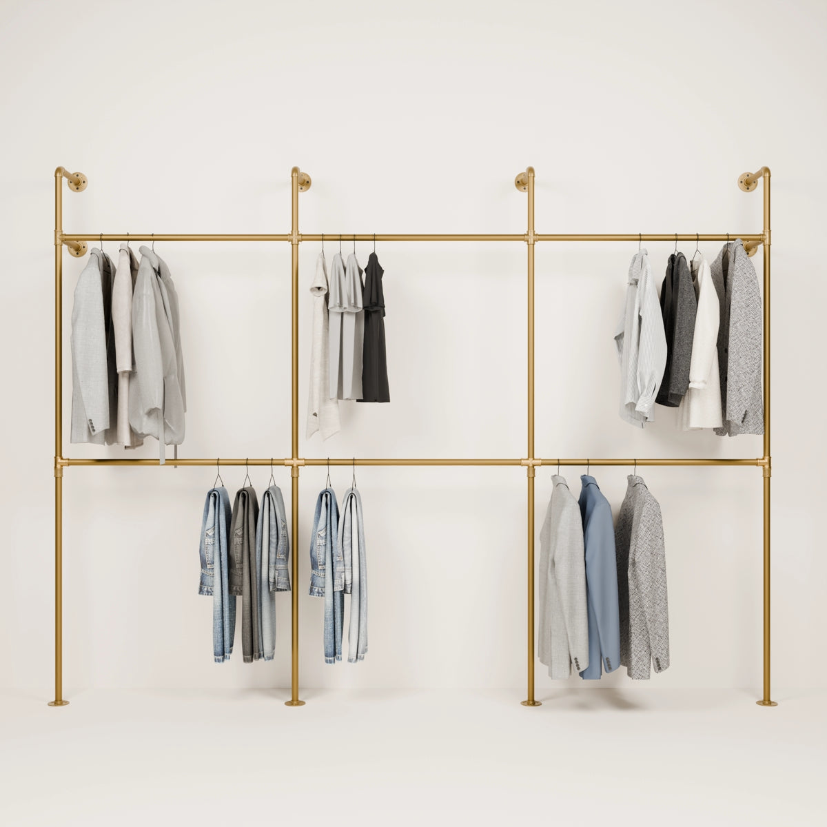 Elegant Double Gold Clothes Rail System Upgrade Your Closet pamo. pamo. design