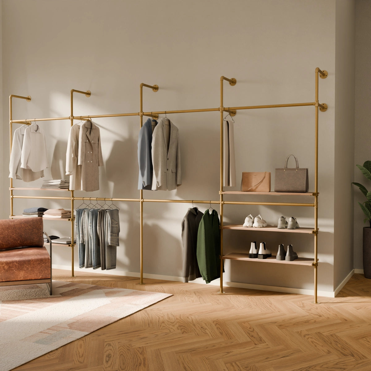 KIM DOUBLE 4 OAK –  6 shelves | Gold
