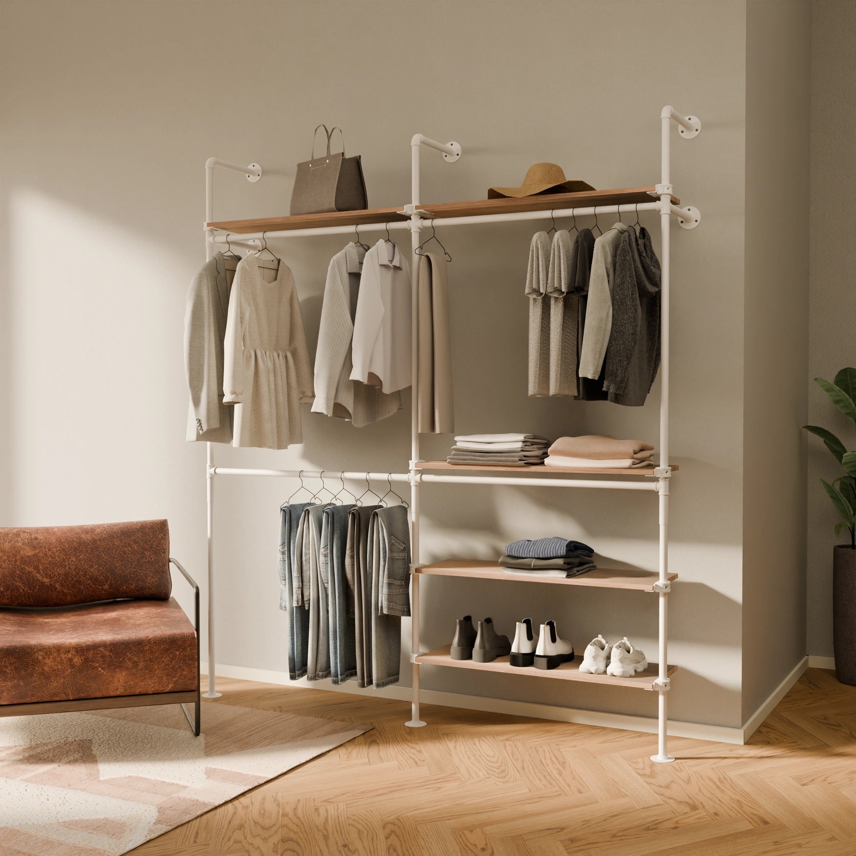 KIM DOUBLE 2 OAK – 5 shelves | White