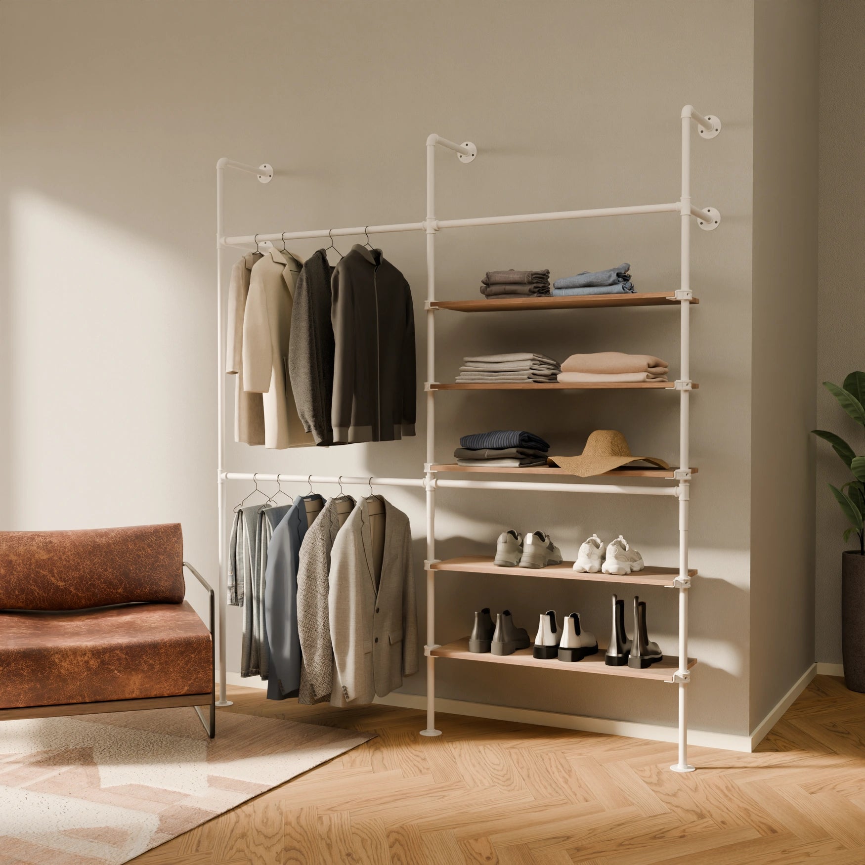 KIM DOUBLE 2 OAK – 5 shelves on the right | White