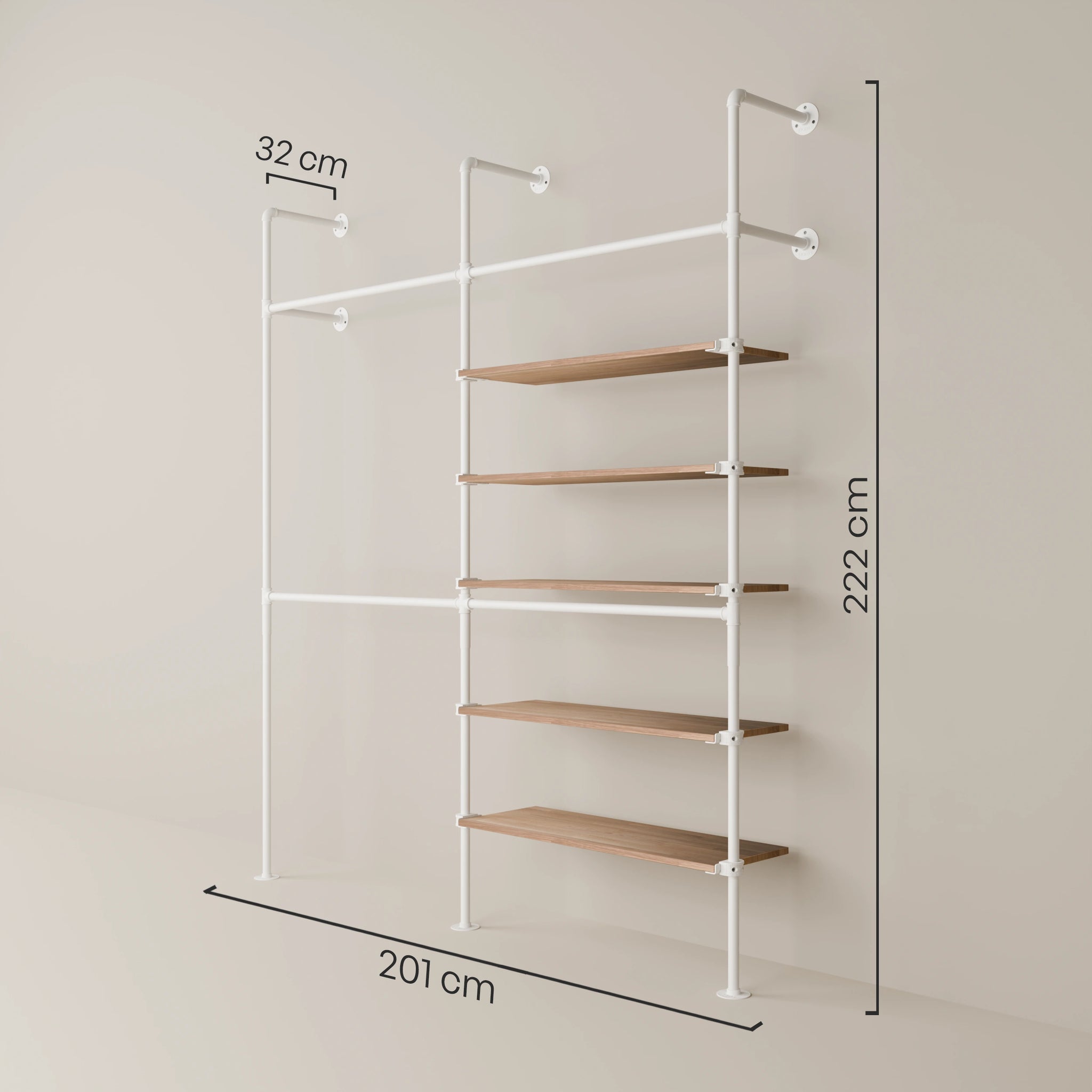 KIM DOUBLE 2 OAK – 5 shelves on the right | White