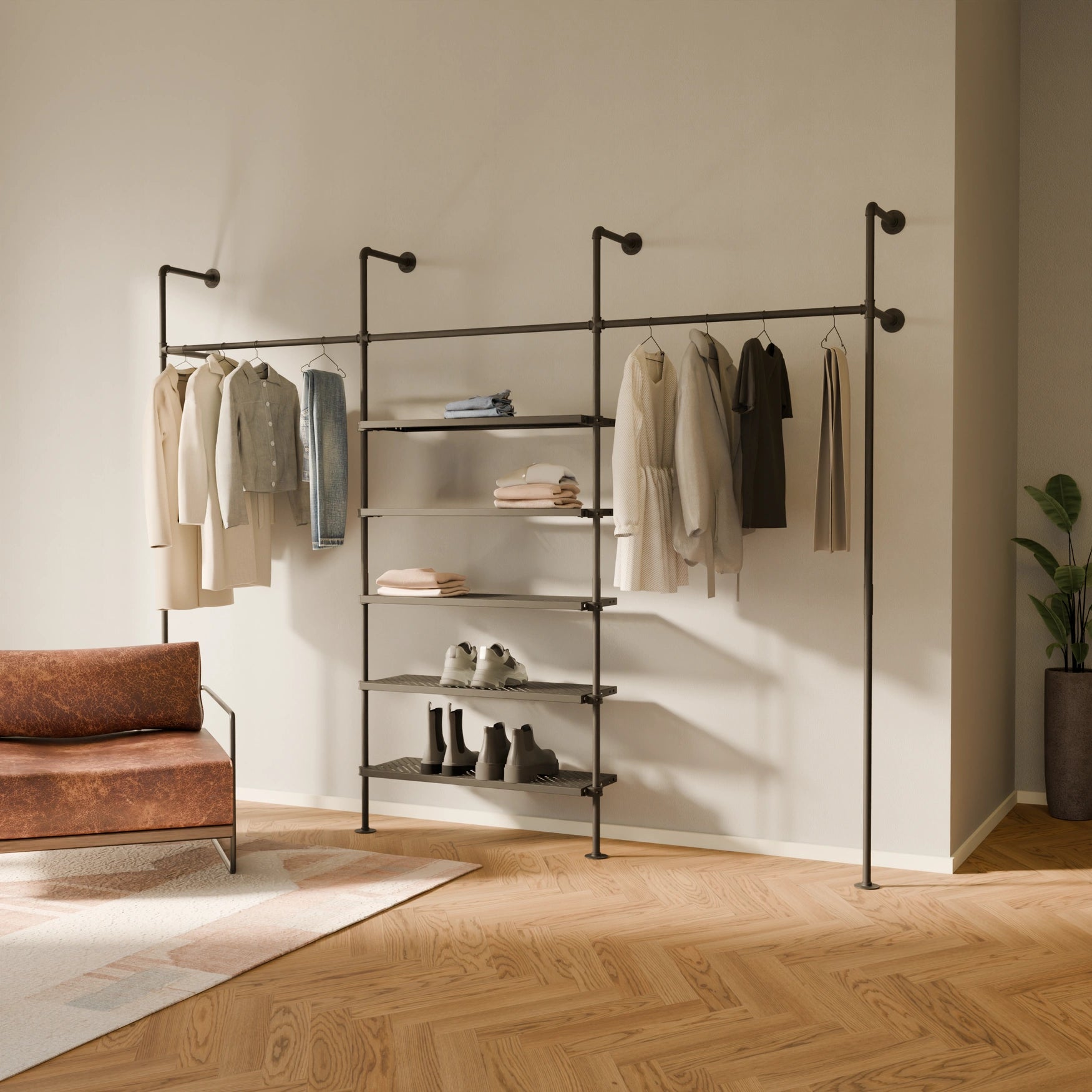 Metal wall shelf with clothes rail by pamo. design