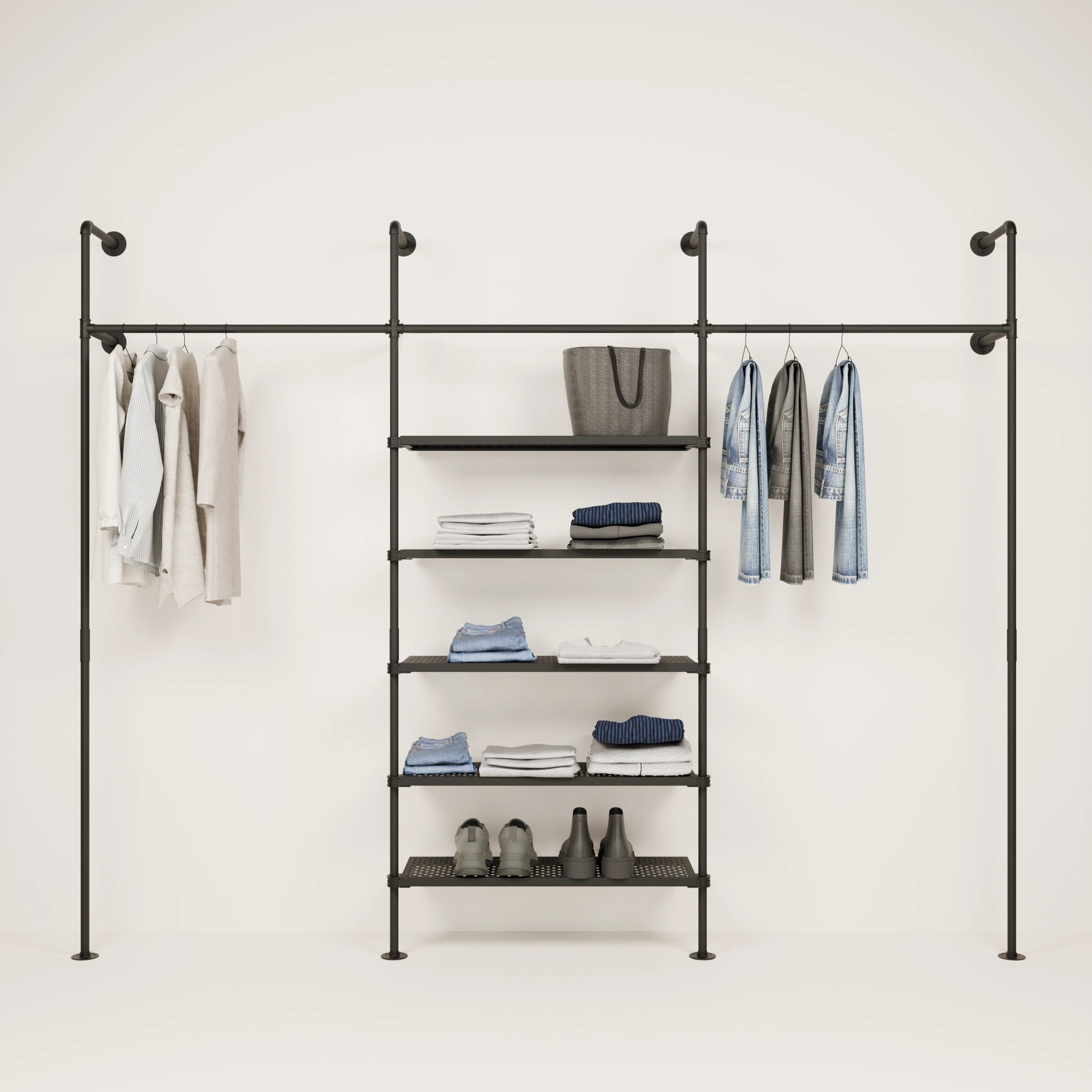 Metal wall shelf with clothes rail