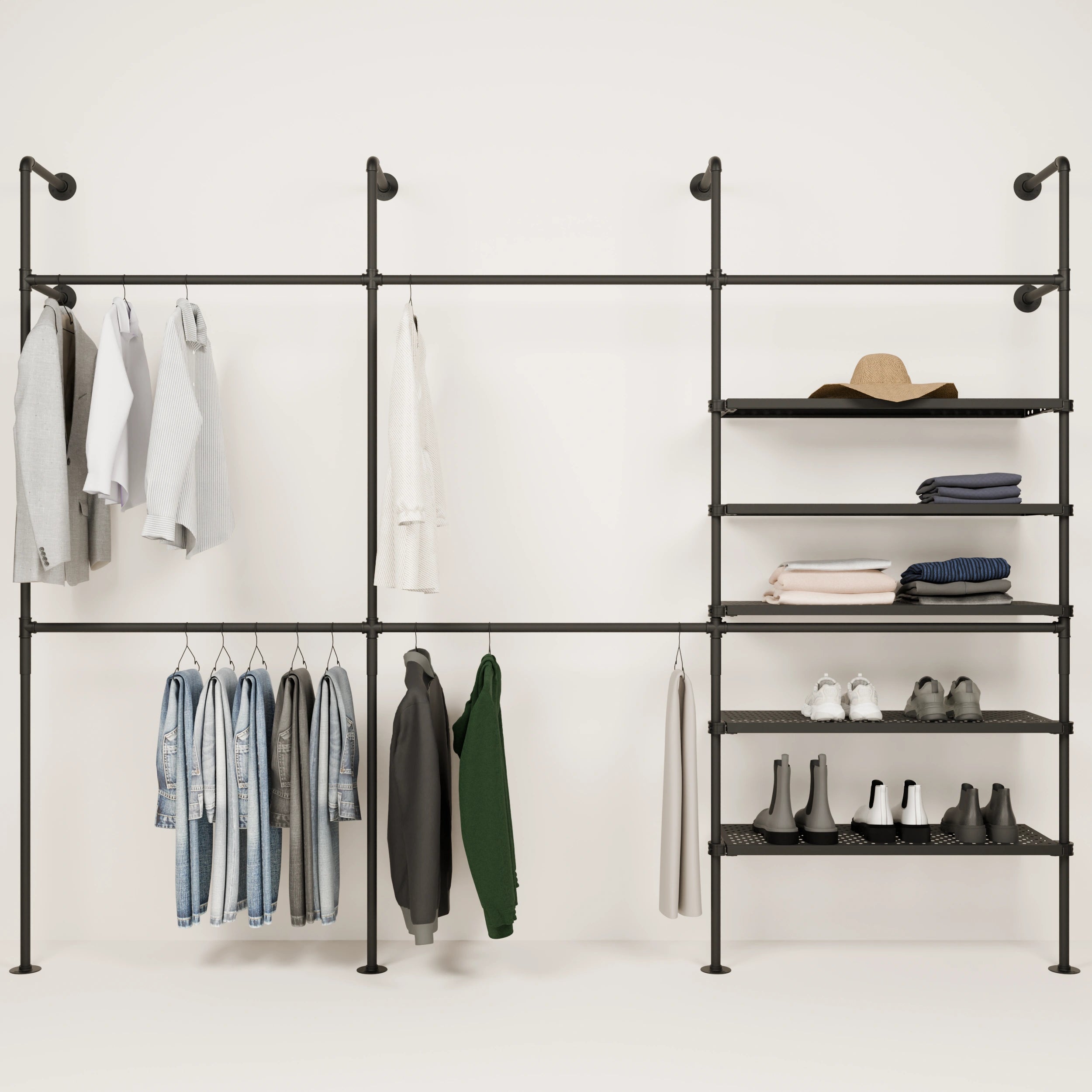dress rack design L Shape Clothes Rack, Corner Garment Rack with Storage Shelves and Hanging Rods, Large Open Wardrobe Closet for Bedroom