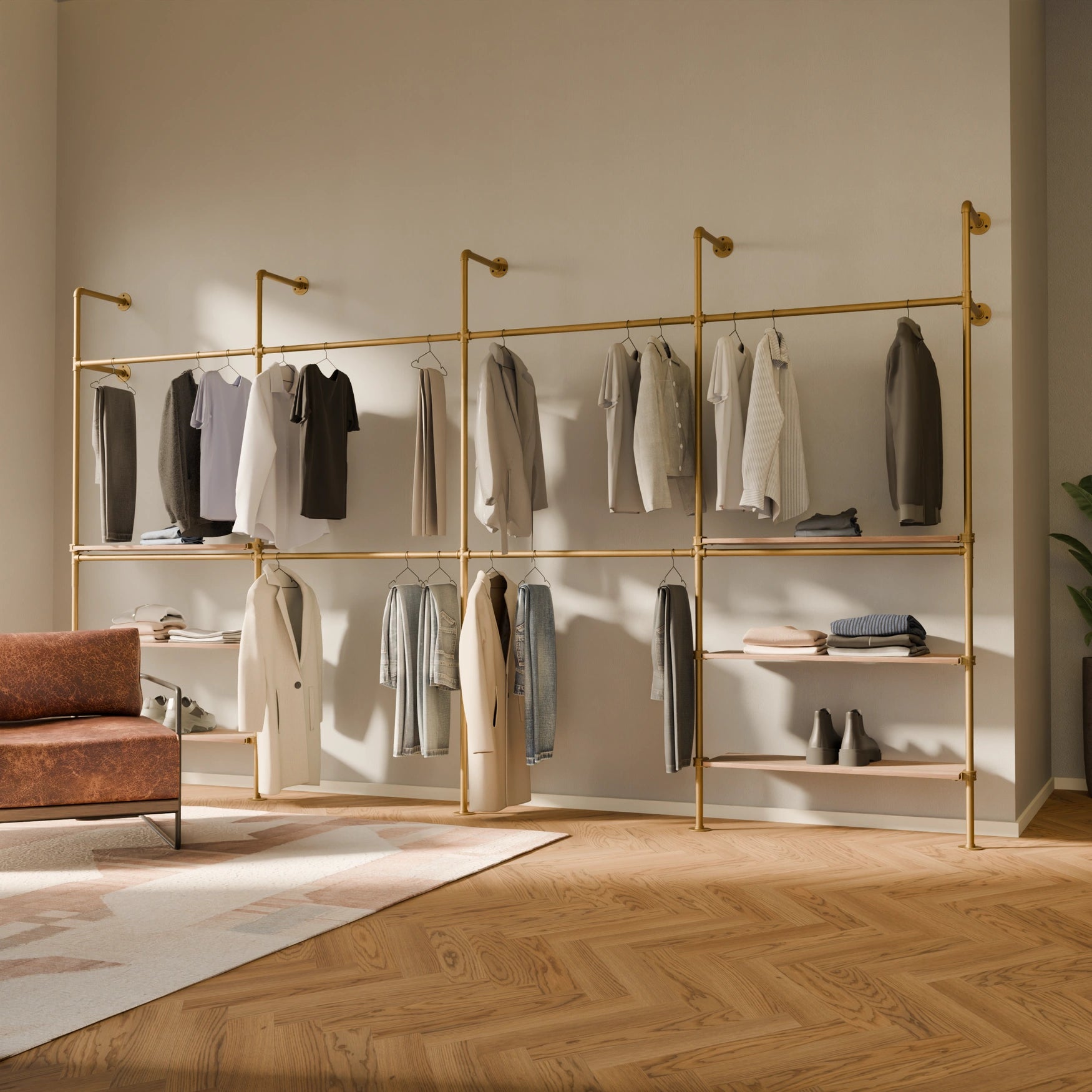 KIM DOUBLE 4 OAK –  6 shelves | Gold