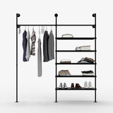 Clothes rail with metal shelves