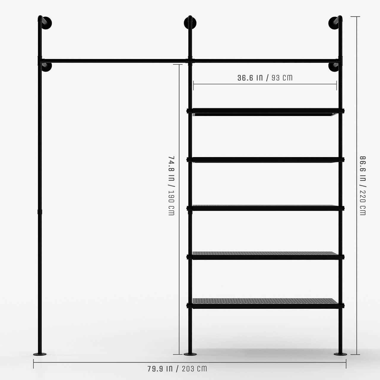 Clothes Rail with Metal Shelves » Industrial Functionality pamo