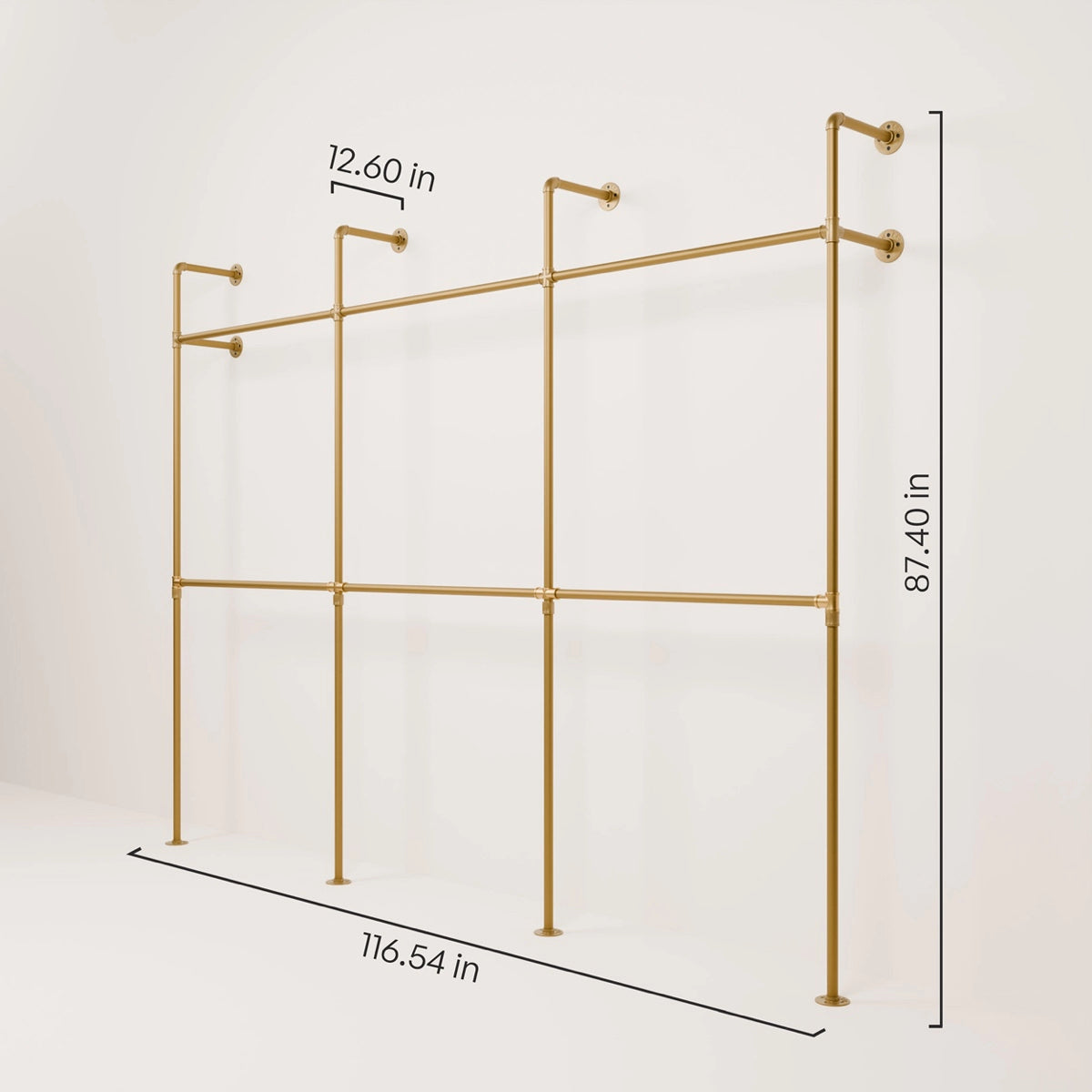 Dimensions double gold hanging clothes rail system