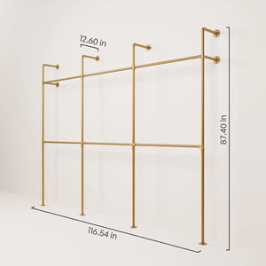 Dimensions double gold hanging clothes rail system