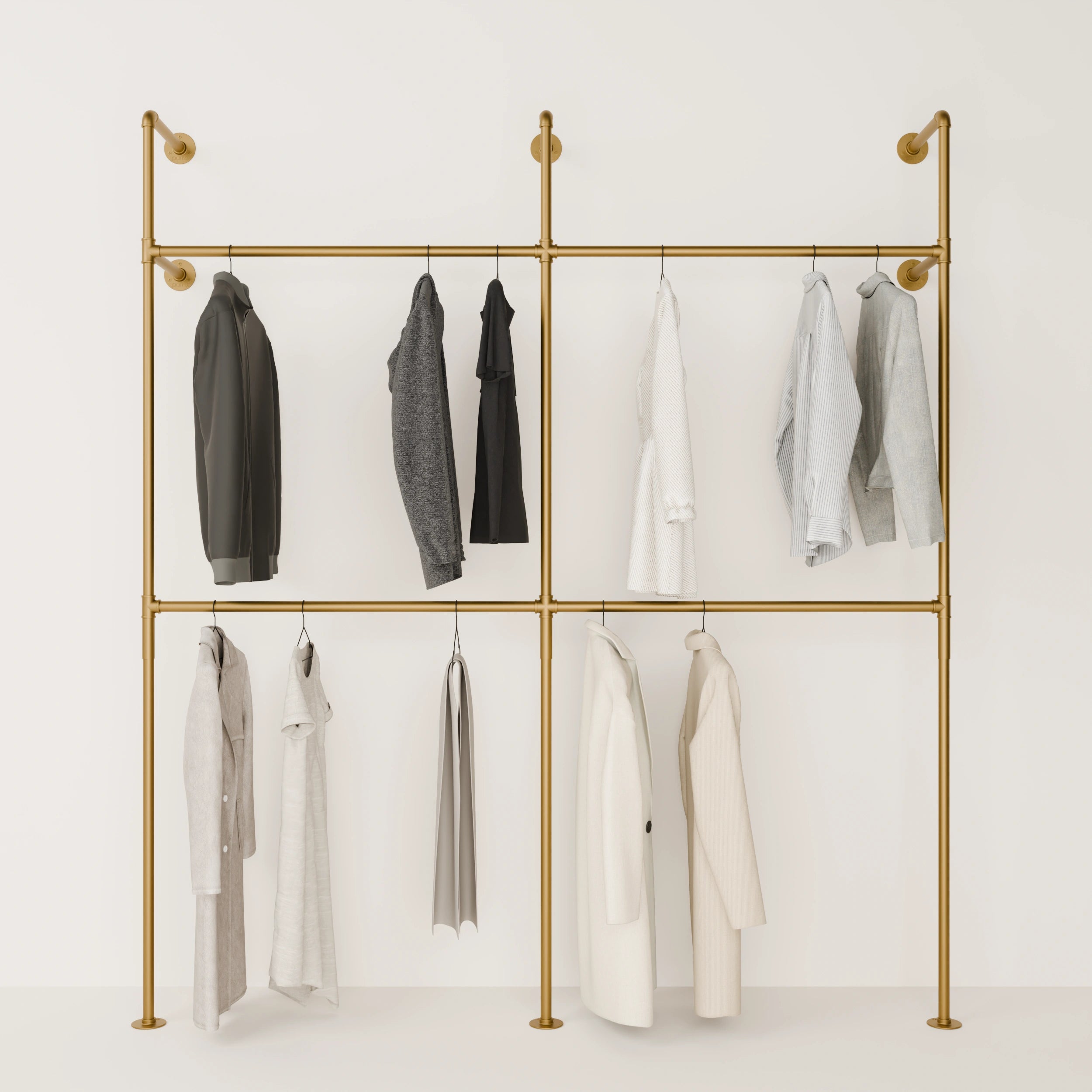 long dress rack Uforic 4-Tier Heavy Duty Garment Rack Clothes Rack for Clothing Storage with 6 Shelves Clothing Rack with 3 Hanging Rods Freestanding Closet Organizer, Gold