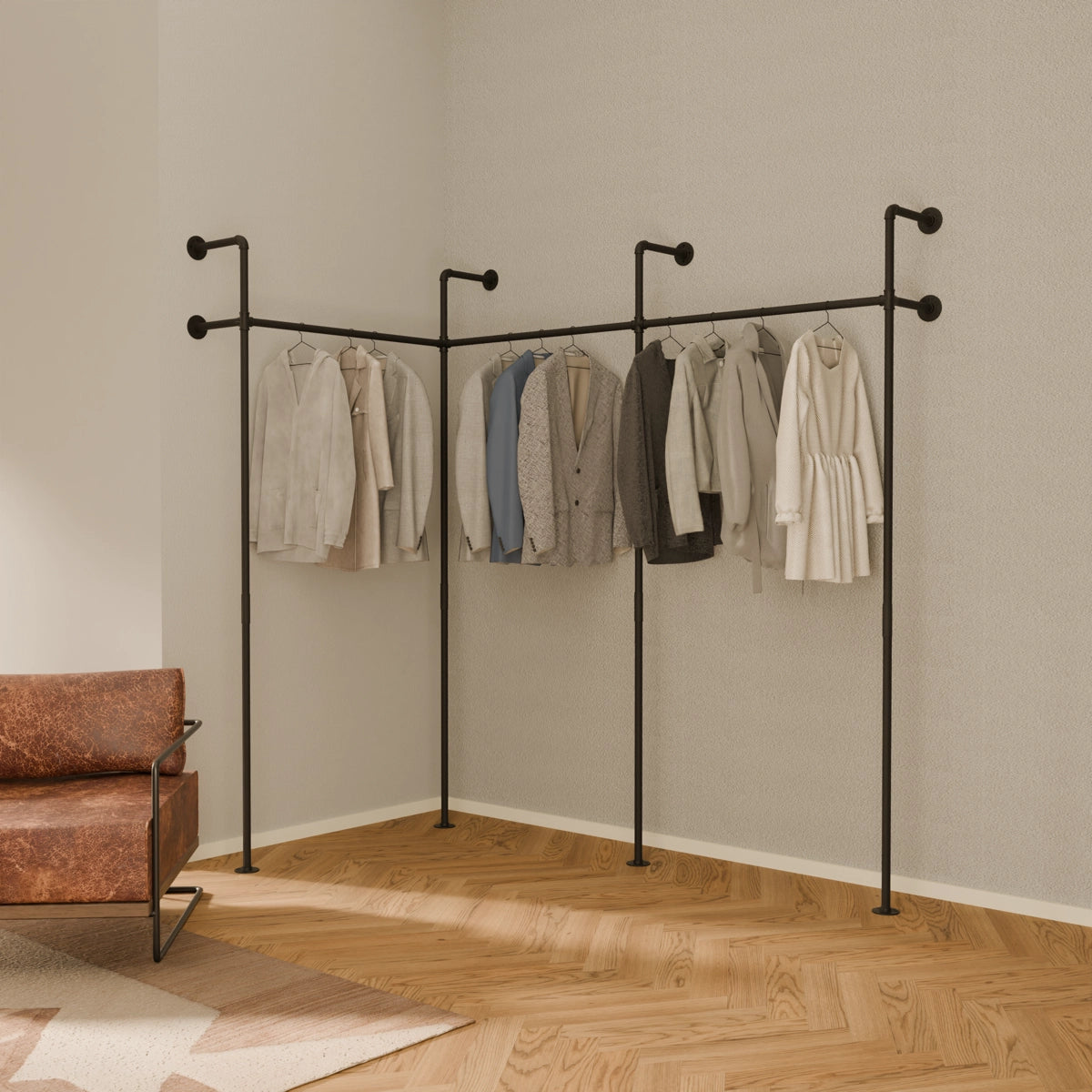 Industrial corner clothes rail