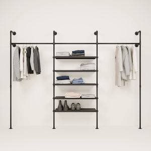 Metal wall shelf with clothes rail