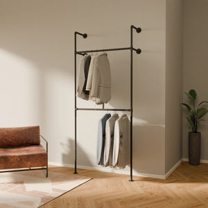 Closet hanging rod with clothes