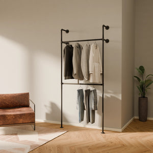 Closet hanging rod with clothes