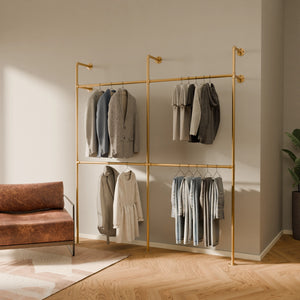 Double gold hanging clothes rail