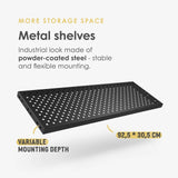 Metal clothing rack with black metal shelves