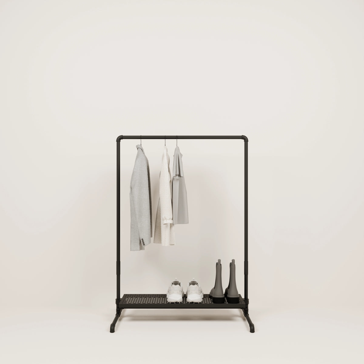 Metal clothing rack with shelves