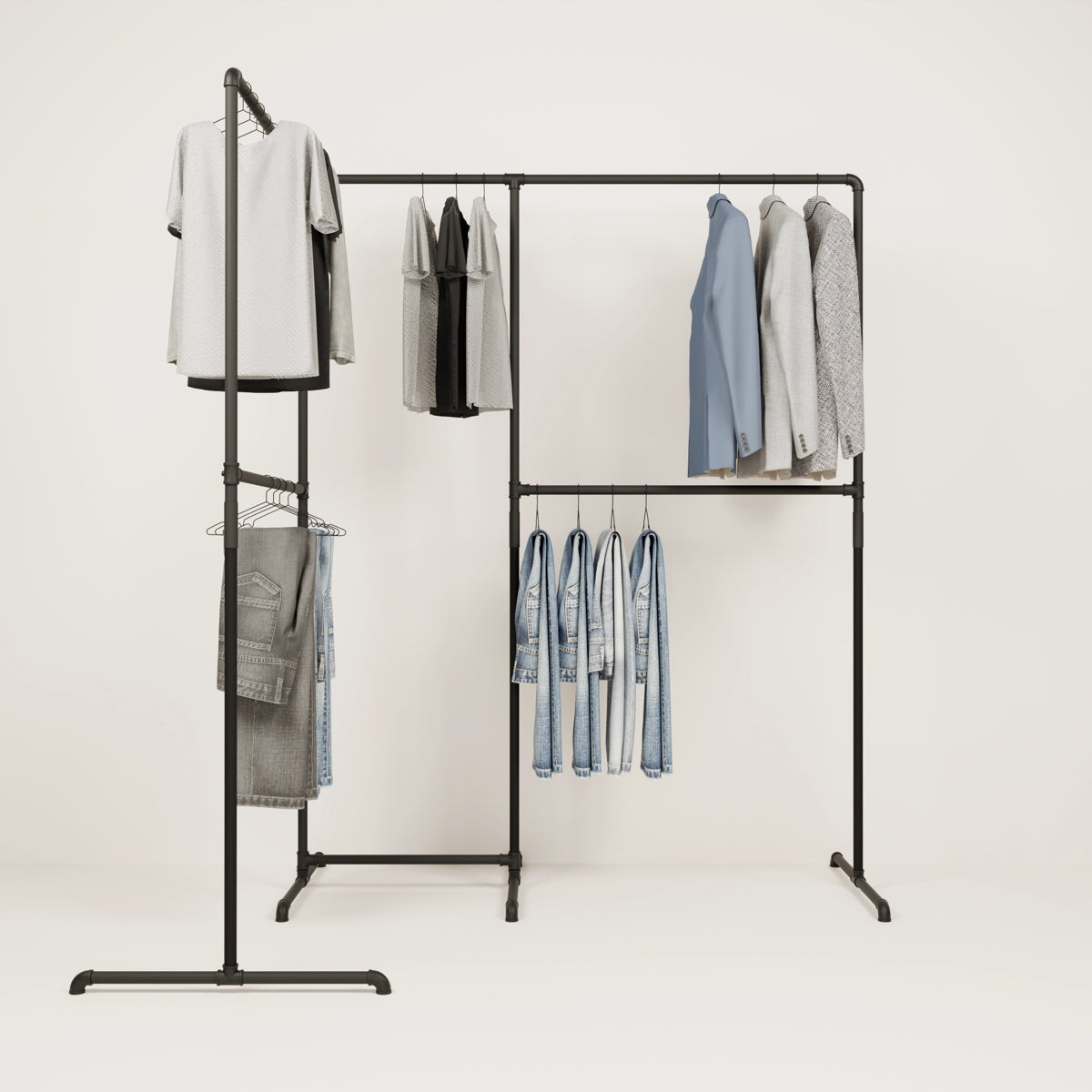 pamo. Design | Corner Coat Rack | Open Closet System | Industrial Clothes Rail | Corner Coat Rack | L-Shaped Clothes Rail - LAS EDGE pamo. Design | Corner Coat Rack | Open Closet System | Industrial Clothes Rail | Corner Coat Rack | L-Shaped Clothes Rail - LAS EDGE
