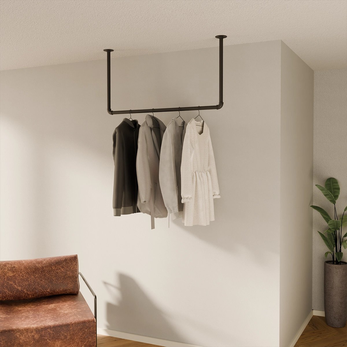 Coat Rack Ceiling Suspended Clothes Rail Minimalistic Clothes Rack