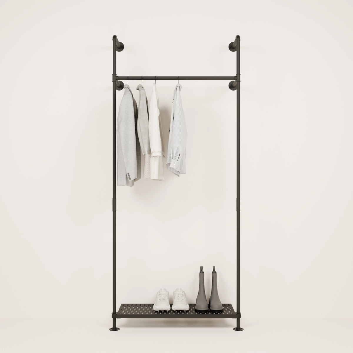 Coat rack with metal shelf