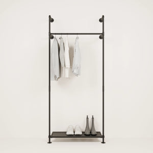 Coat rack with metal shelf