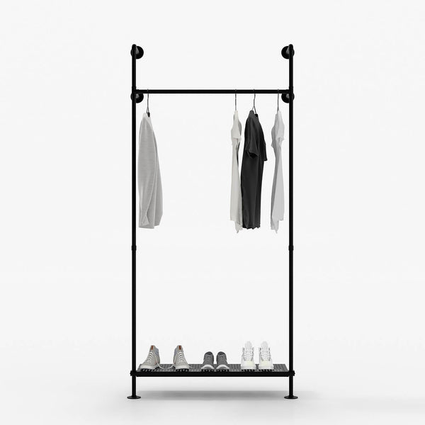Coat rack with metal shelf