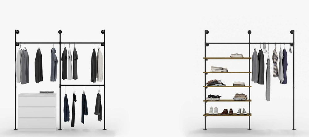 pamo freestanding Clothes Rail in Industrial loft Design - LAS II -  Wardrobe for Walk-in Closet Wall I Bedroom Clothes Rack Made of Black  Sturdy Tubes : : Home