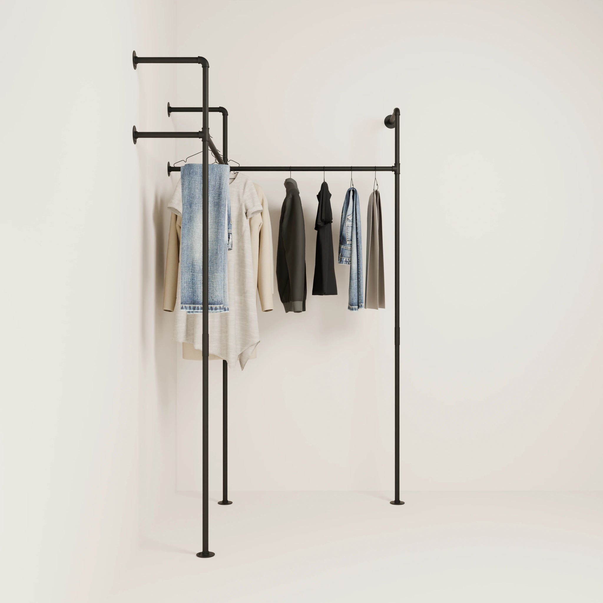 Wall mounted corner clothes rail 