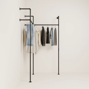 Wall mounted corner clothes rail 
