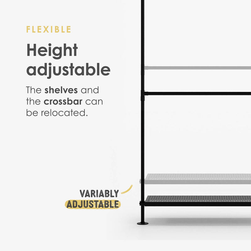 Wardrobe rail and metal shelf height adjustable