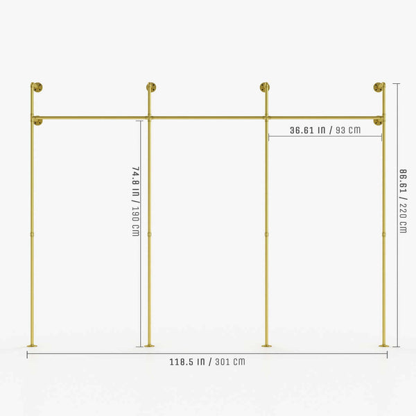 Dimensions gold clothes rail system 