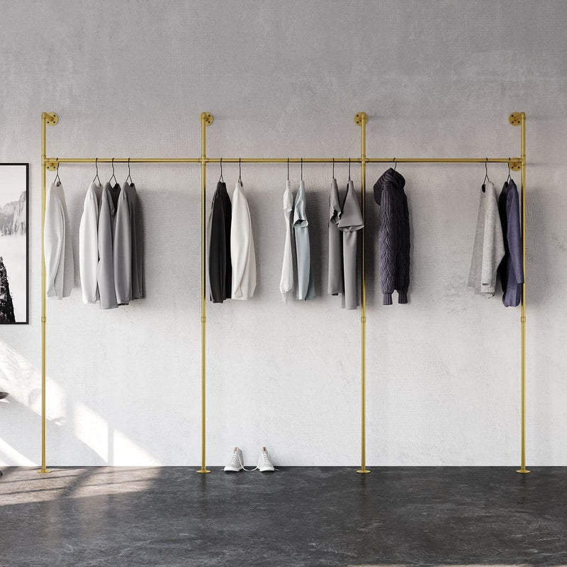 Gold hanging clothes rail system