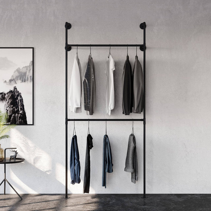 Closet hanging rod with clothes
