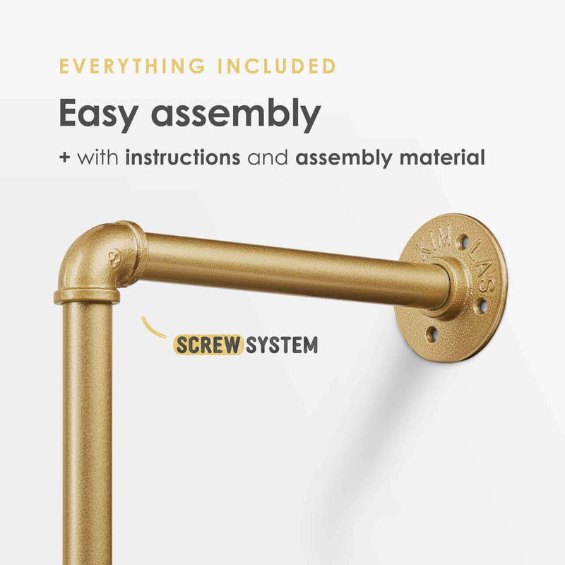 Gold clothes rail with easy assembly