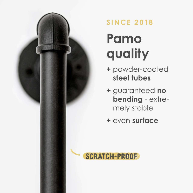 Made of matte black powder coated water pipes