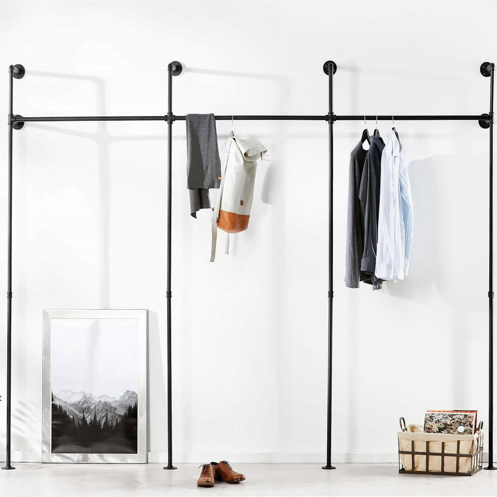 Black/ White Modern Clothes Garment Rack,Metal and Wood Closet